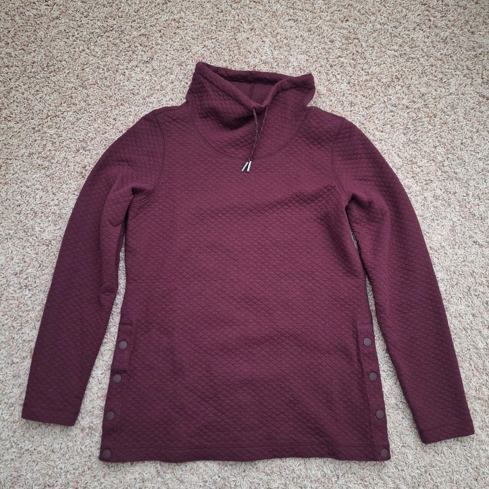 Burgundy Quilted Funnel Neck Sweatshirt